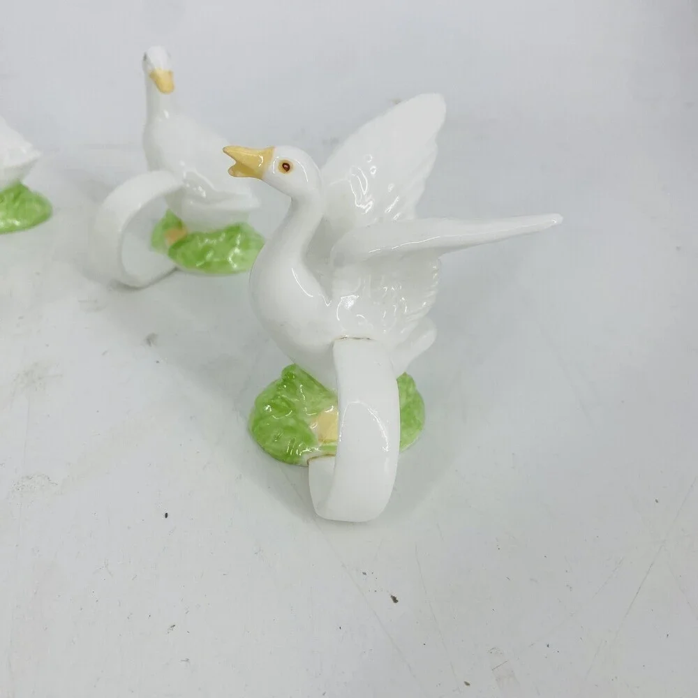 Vintage Lilian Vernon Bone China Goose Napkin Rings Set Of 8 Cottage Granny Core